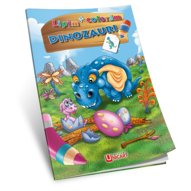 Carte de colorat A4, Lipim si Coloram - Dinozauri, Unicart