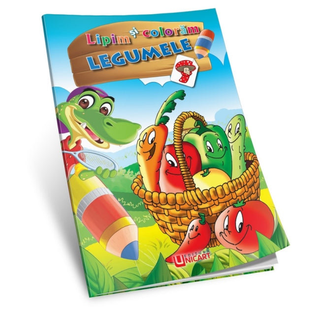 Carte de colorat A4, Lipim si Coloram - Legumele, Unicart