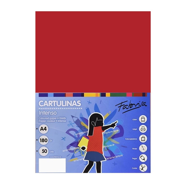 Carton colorat A4 Fabrisa 15462, 180g/mp, rosu intens, top 50 coli