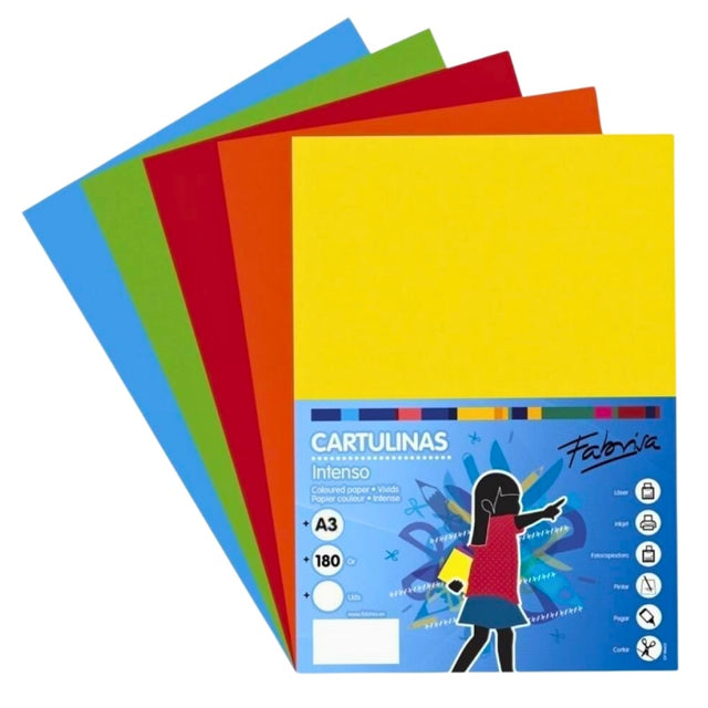 Carton colorat A3 Fabrisa 16238, 180g/mp, mix 5 culori intense, top 50 coli