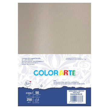 Carton colorat A4 COLORARTE PERLA, 250g/mp, nisipiu perlat, top 50 coli