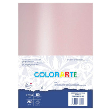 Carton colorat A4 COLORARTE PERLA, 250g/mp, roz perlat, top 50 coli