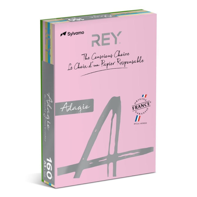 Carton colorat A4 Rey Adagio, 160g/mp, mix pale, 5x20coli, ADAP416/P-RB, top 100 coli