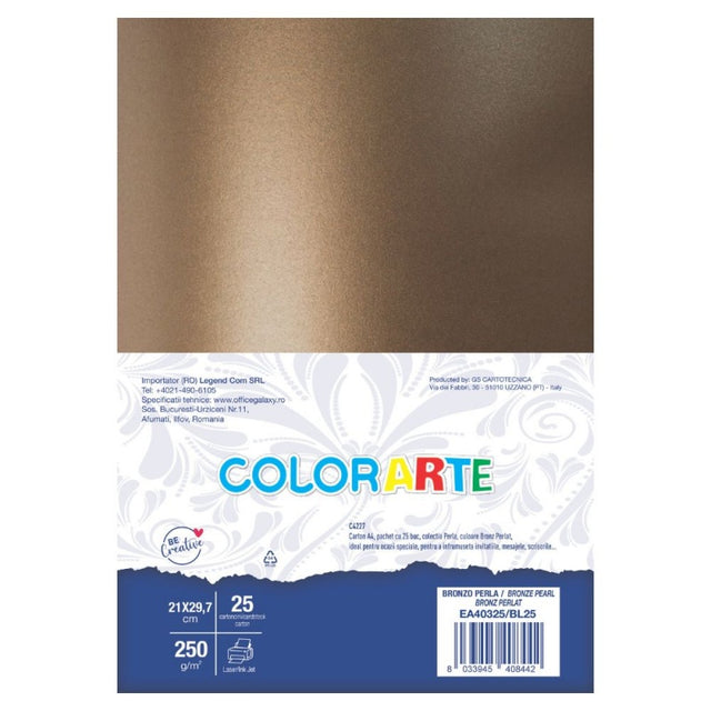 Carton special colorat A4 Colorarte Perla, 250g/mp, bronz perlat, top 50 coli