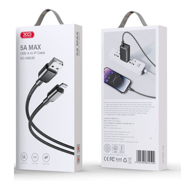 Cablu Date si Incarcare, USB-A la Lightning, 5A, Braided, 1m, Negru