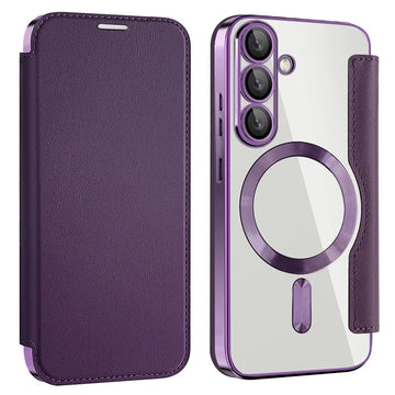 Husa MagFlip pentru Samsung S25, Magnet, RFID Protect, Piele, Chrome Edge - Mov