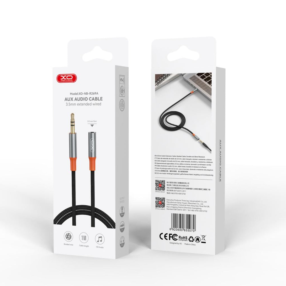 XO (NB-R269A) - Cablu Audio, Jack 3.5mm (M) la 2x Jack 3.5mm (F), Braided, 1m, Black