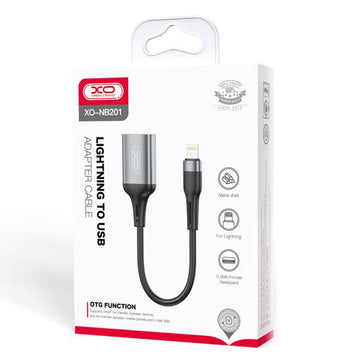 Cablu OTG Transfer XO NB201, USB-A la Lightning, 15cm - Negru