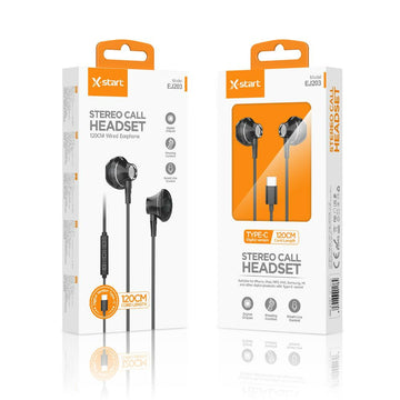 Casti cu Fir X-Start EJ203, In Ear, USB-C, 1.2m, Mic & Volume Key, 15 Series, Metallic, Balck