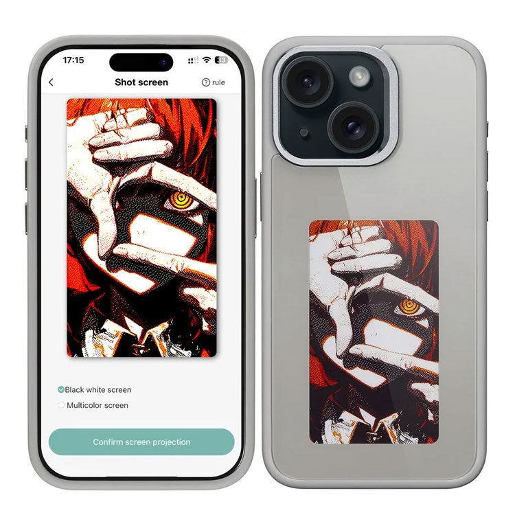 Husa InkLed - iPhone 15 Pro, ShockProof, cu Ecran Digital, Microfiber, PC Plus TPU, Grey