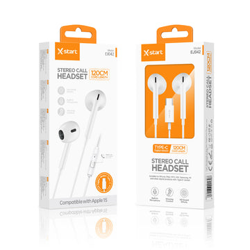 Casti cu Fir X-Start EJ042, In Ear, USB-C, 1.2m, Mic & Volume Key, 15 Series, Digital - Alb