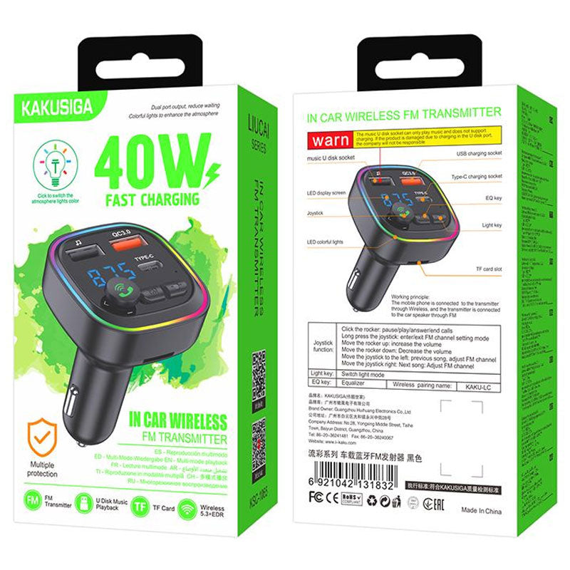 Kaku (KSC-1065) - Modulator FM, 40W, 1xUSB-A, Functie HandsFree, Black