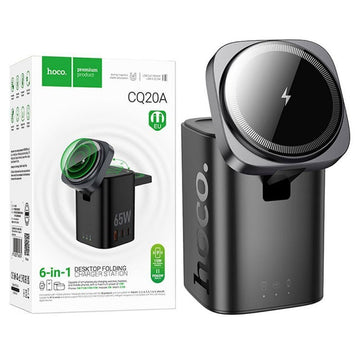 Hoco (CQ20A) - Statie Incarcare Wireless, 2x USB-C, USB, 65W, Qi Charging, Stand, 6in1, Black