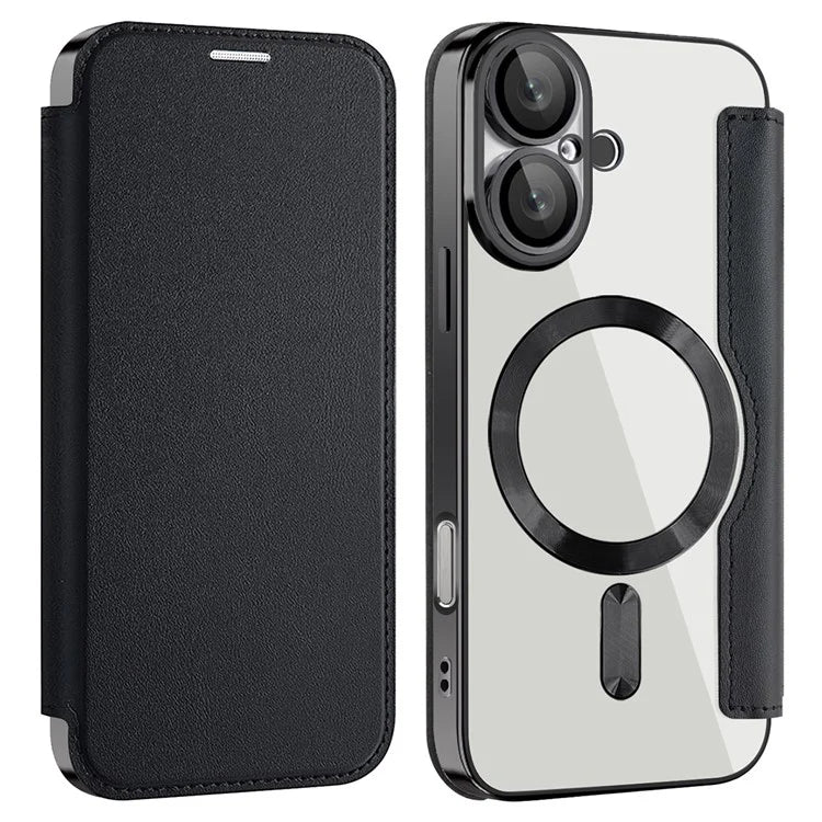 Husa MagFlip - iPhone 16, Magnet, RFID protect, Leather, Chrome Edge, Black