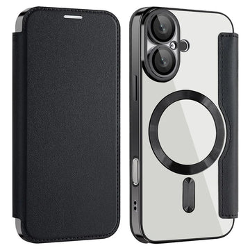 Husa MagFlip pentru iPhone 16, Magnet, RFID Protect, Piele, Chrome Edge - Negru