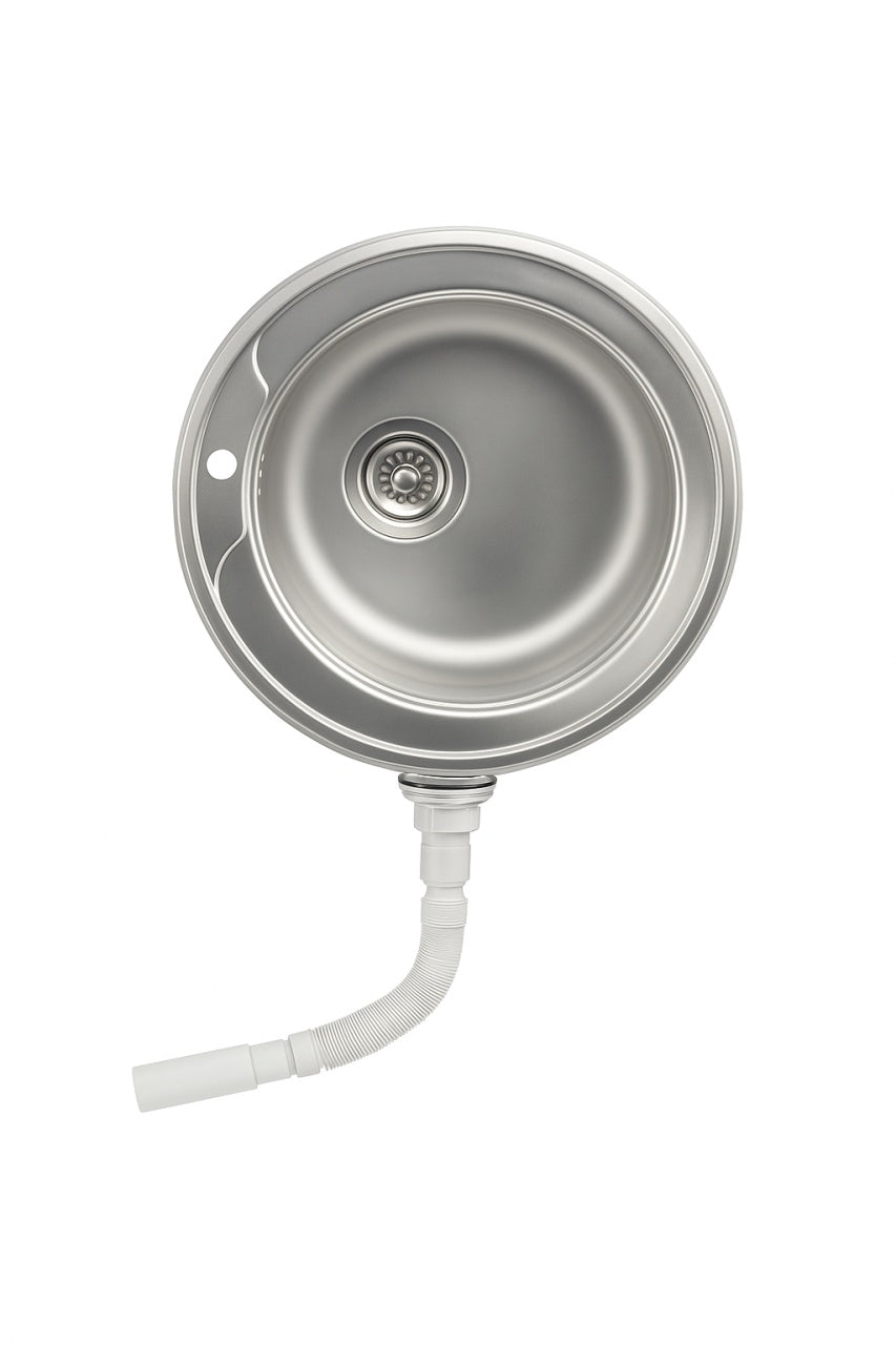 Chiuveta inox 304 rotunda Z-Inox, Ø48 cm, anticalcar, cu preaplin si sifon inclus, argintiu