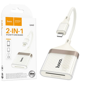 Cititor de Carduri 2-in-1 Hoco UA40, SD/TF, cu Conector Lightning, 480Mbps - Alb