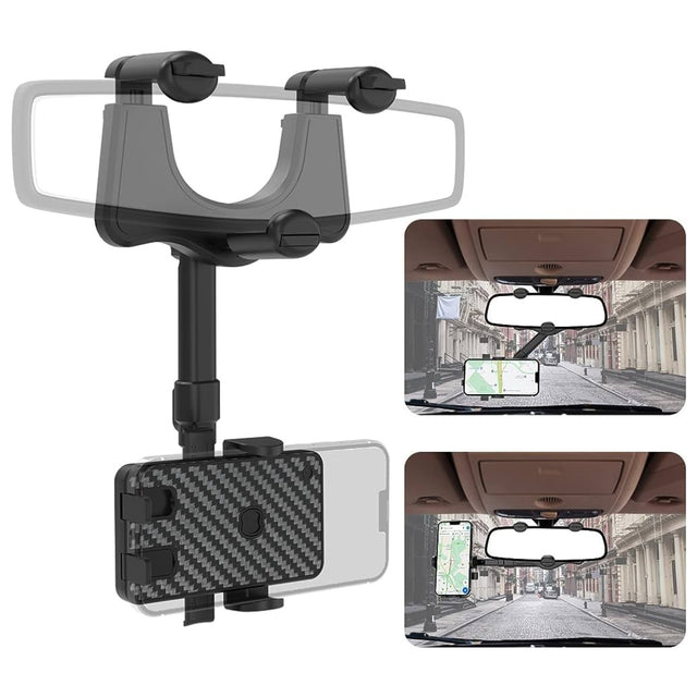 Suport Auto XO C115, cu Cleme Laterale, Montaj Oglinda Retrovizoare, MultiAngle - Negru