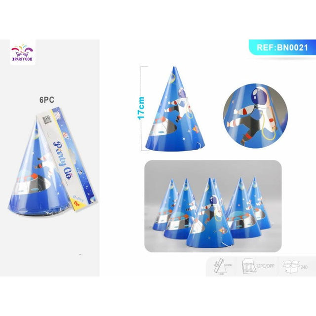 Coif petrecere PartyGo, 17cm, imprimeu spatial, BN0021, set 6 buc