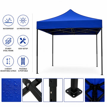Cort pavilion 3x3m pliabil PEXOR FORTE cu cadru metalic, copertina impermiabila, pentru curte, gradina, evenimente, albastru