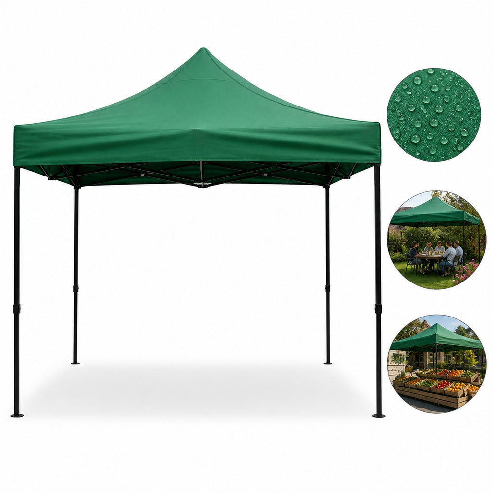 Cort pavilion 3x3m pliabil PEXOR FORTE cu cadru metalic, copertina impermiabila, pentru curte, gradina, evenimente, verde