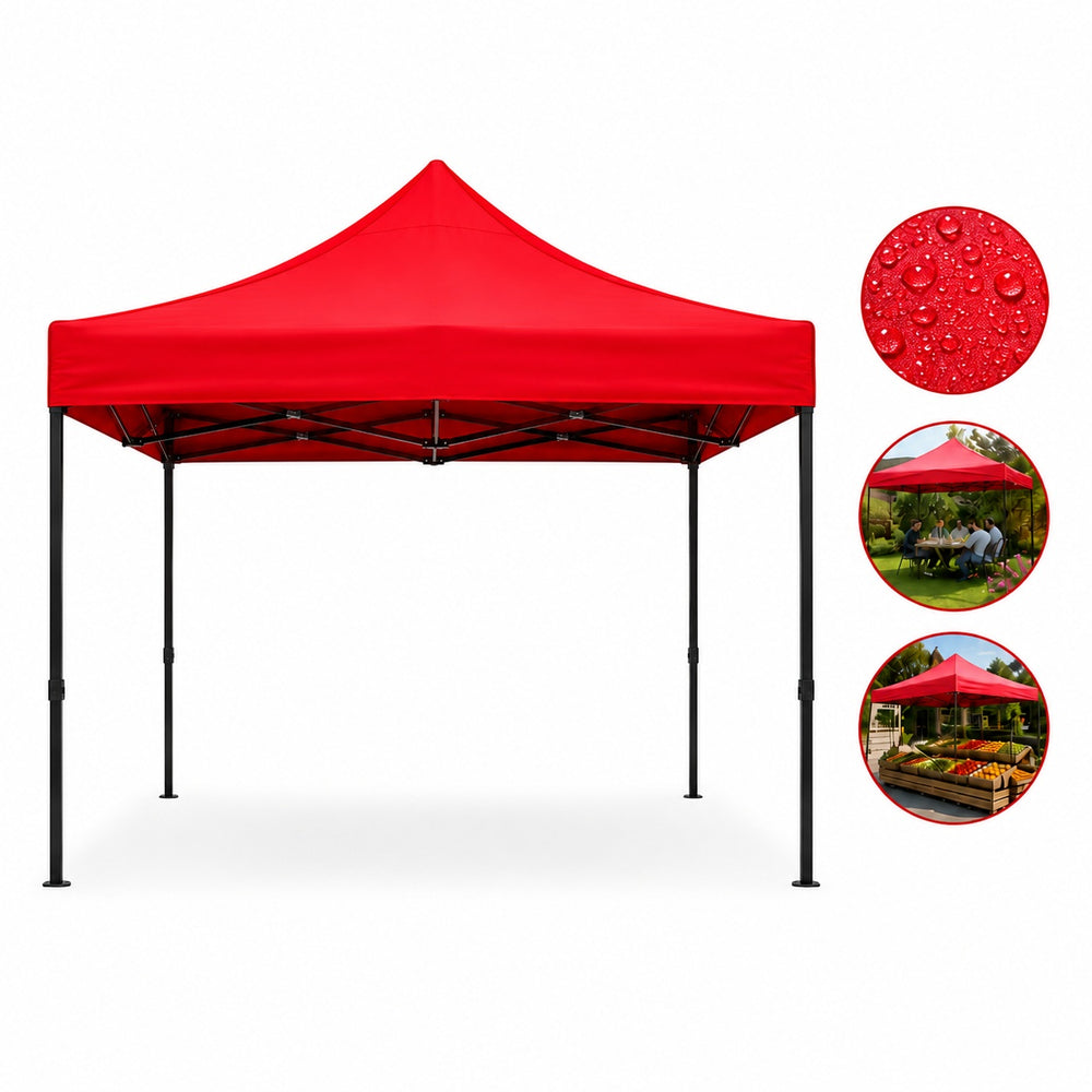 Cort pavilion 3x3m pliabil PEXOR FORTE cu cadru metalic, copertina impermiabila, pentru curte, gradina, evenimente, rosu