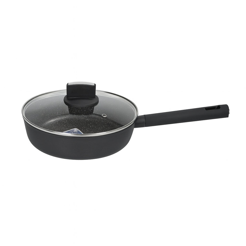 Cratita cu capac ZILAN, 24cm, marmura 5 straturi, maner soft touch, ZLN0874, negru