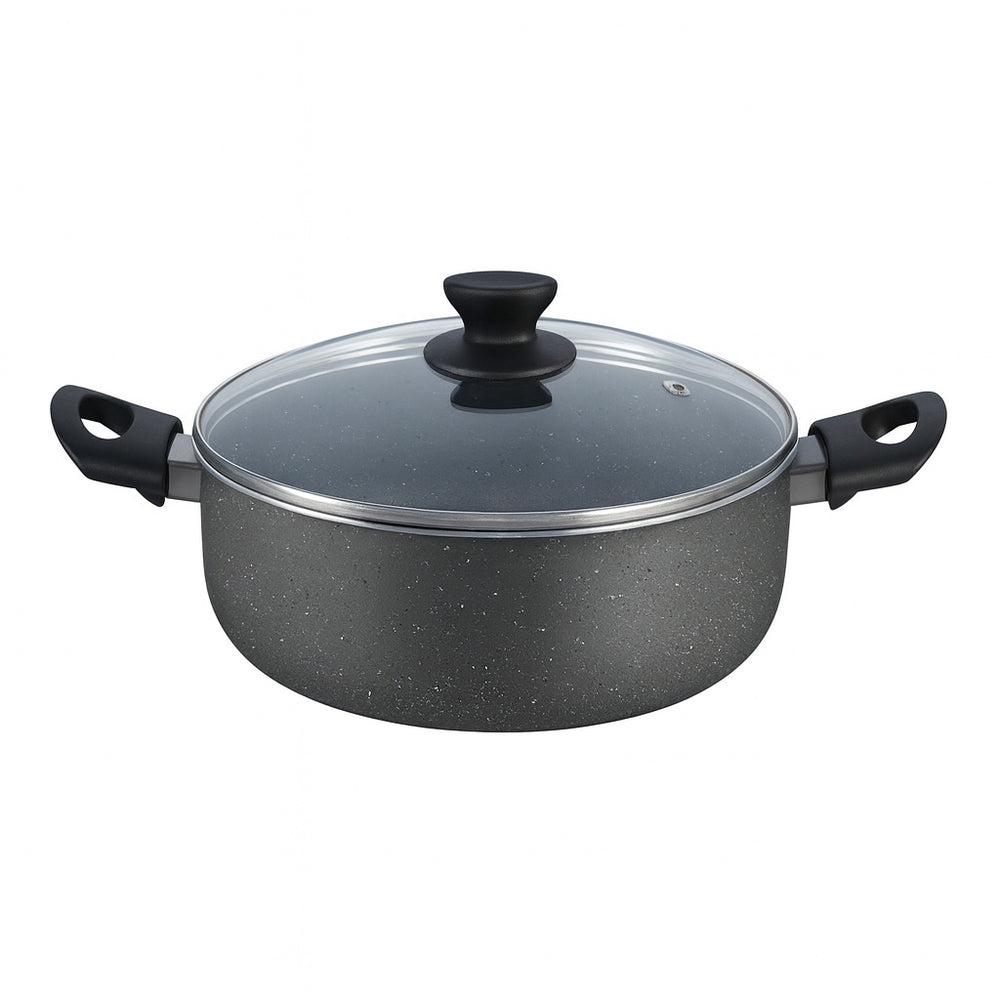 Cratita gatit ZILAN, 24cm, aluminiu 2.1mm interior neaderent PTFE, capac sticla, ZLN1983, gri