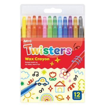 Creioane cerate Amos Twister RC12PST, 12 culori, blister PVC