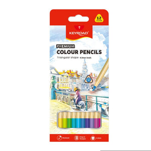 Creioane colorate Keyroad KR973348, triunghiulare, 12 culori, mina 4mm, blister carton