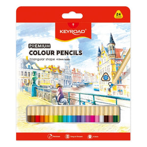 Creioane colorate Keyroad KR973349, triunghiulare, 24 culori, mina 4mm, blister carton