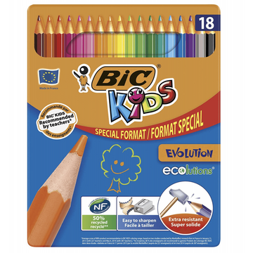Creioane colorate Bic Kids Evolution, 18 culori, blister carton