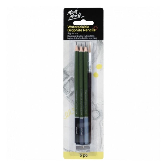 Creion grafit Mont Marte MPN0123, acuarelabile, ascutitoare, pensula, set 3 buc