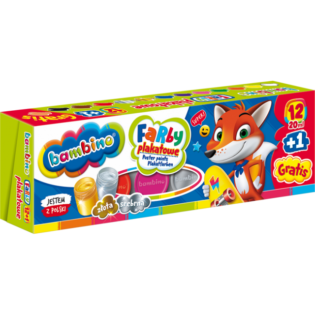 Culori guasa Bambino, 13 culori x 20ml, diverse culori, auriu, argintiu, 1581