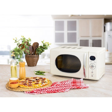 Cuptor cu microunde Zilan ZLN1245 RETRO, 20 L, 700 W, 6 trepte putere, 4 programe automate, functie dezghetare, afisaj digital, crem