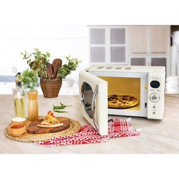 Cuptor cu microunde Zilan ZLN1245 RETRO, 20 L, 700 W, 6 trepte putere, 4 programe automate, functie dezghetare, afisaj digital, crem