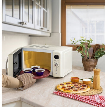 Cuptor cu microunde Zilan ZLN1245 RETRO, 20 L, 700 W, 6 trepte putere, 4 programe automate, functie dezghetare, afisaj digital, crem