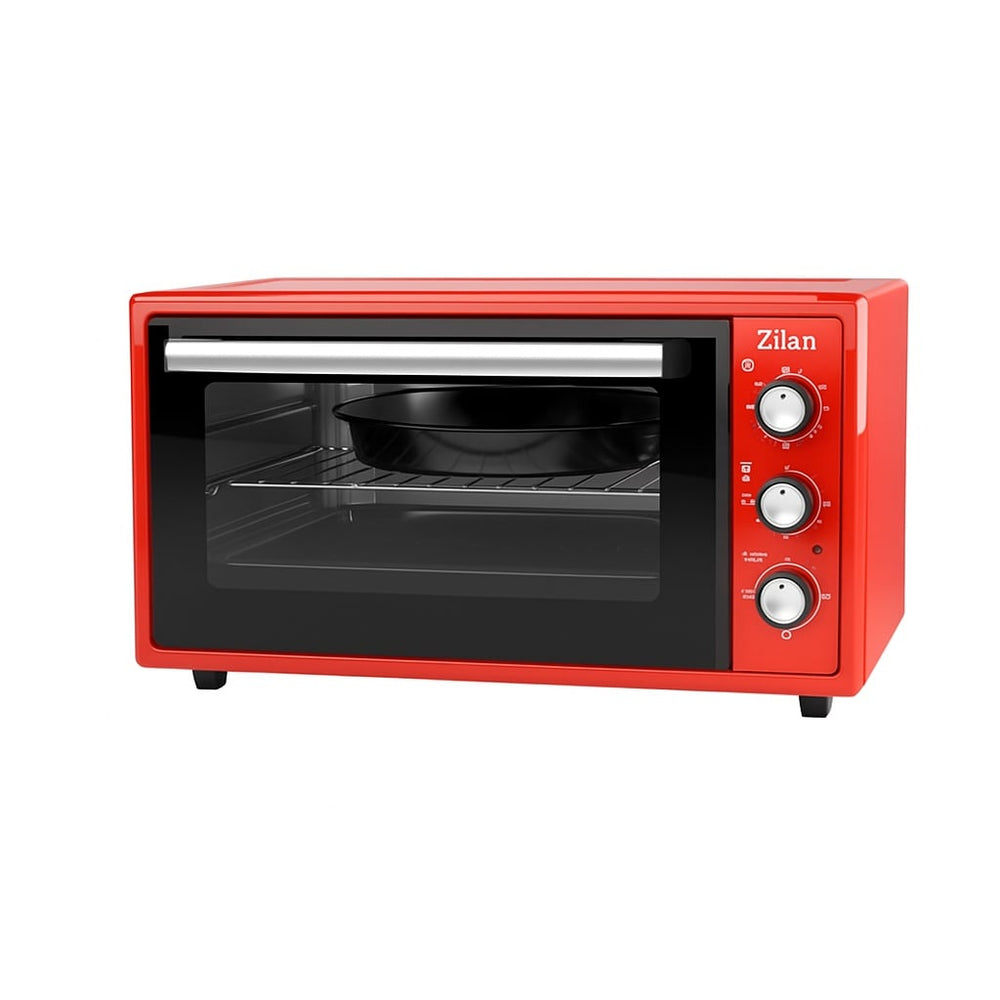 Cuptor electric 45L, Zilan ZLN5650, 2000W, 3 trepte de putere, timer 90 min, termostat reglabil, interior emailat, roșu