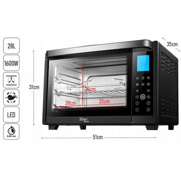 Cuptor electric Zilan ZLN1031 DARAN2, 28 L, 1600 W, temperatura reglabila 230°C, timer 60 min, functie ventilatie, negru