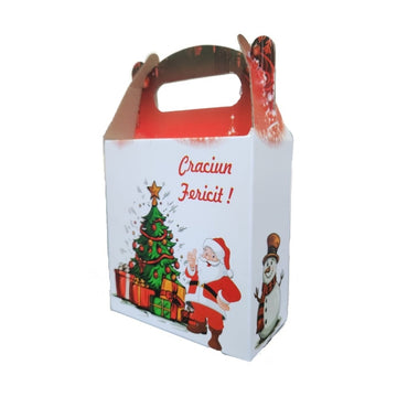 Cutie cadou Craciun, 18cm, cu maner, rosie