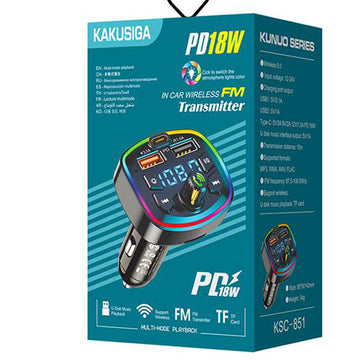 Modulator FM Kaku KSC-851, 18W, 1xUSB-C, 2xUSB-A, QC 3.0, Light Ambient - Negru
