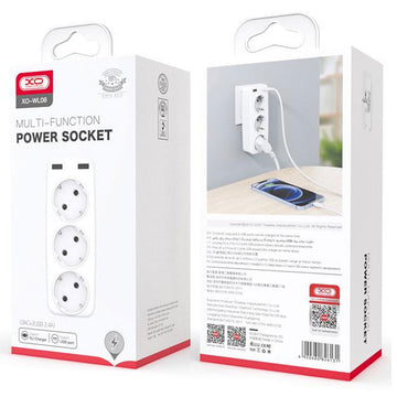 Adaptor Priza XO WL08, 3AC, 2xUSB-A, 2.4A - Alb