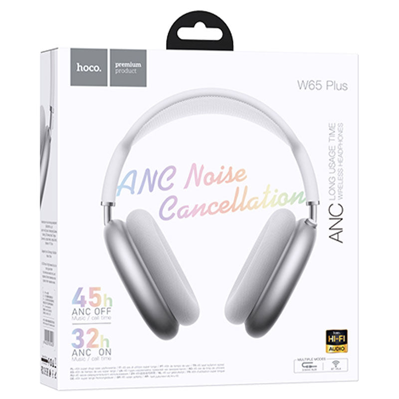 Casti Wireless Hoco W65 Plus, Over Ear, BT 5.4, Reducere Zgomot ANC - Argintiu