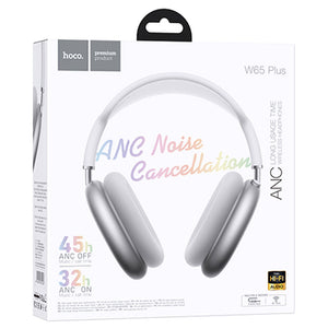 Casti Wireless Hoco W65 Plus, Over Ear, BT 5.4, Reducere Zgomot ANC - Argintiu