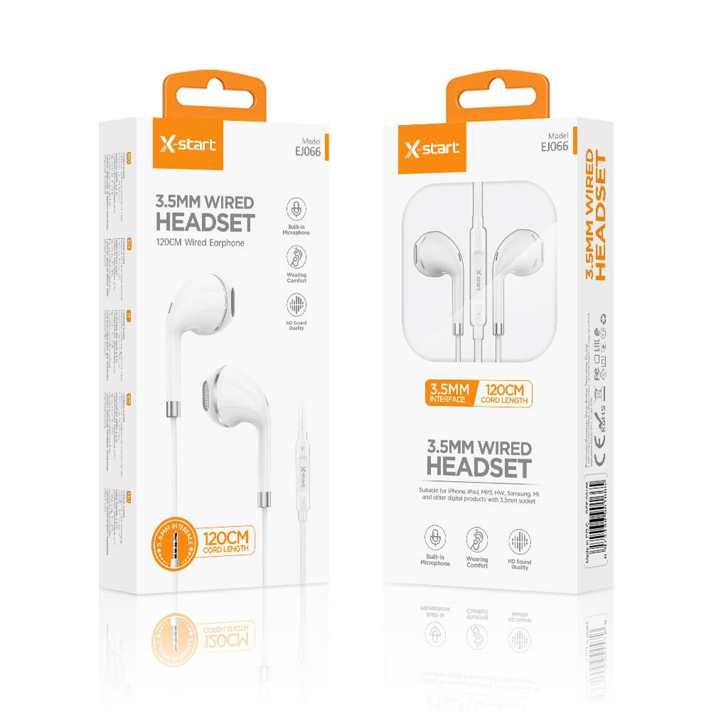 X-Start (EJ066) - Casti cu Fir, In Ear, 3.5mm, 1.2m, Mic & Volume Key, Crystal, White+Silver