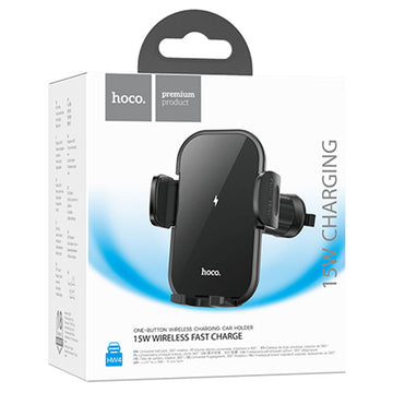 Suport Auto cu Incarcare Wireless Hoco HW4, cu Cleme Laterale, Ventilatie, MultiAngle - Negru