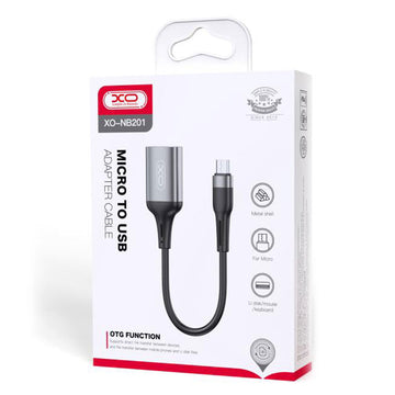 Cablu OTG Transfer XO NB201, USB-A la MicroUSB, 15cm - Negru