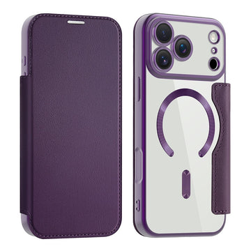 Husa MagFlip pentru iPhone 17 Pro, Magnet, RFID Protect, Piele, Chrome Edge - Mov