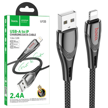 Cablu Date si Incarcare Hoco U133, USB-A la Lightning, 2.4A, Braided, 1.2m - Negru