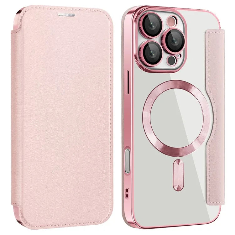 Husa MagFlip - iPhone 16 Pro Max, Magnet, RFID protect, Leather, Chrome Edge, Pink